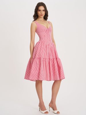 Oceana Red Candy Stripe Drop Waist Midi Dress