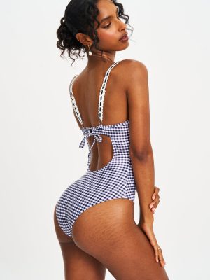 Gigi Black Gingham Lace Strap Backless Swimsuit