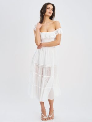 Eden Square Neck Ruffle Trim High Waist Midi Dress