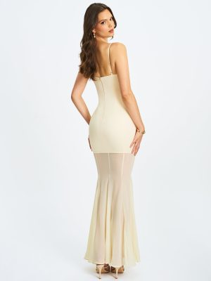 Zayne Butter Yellow Ruch Breast Chiffon Mermaid Maxi Dress