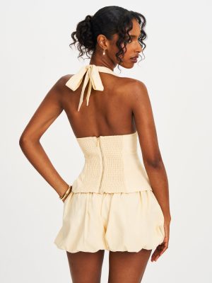 Quinzella Smock Back Halter Neck Linen Top