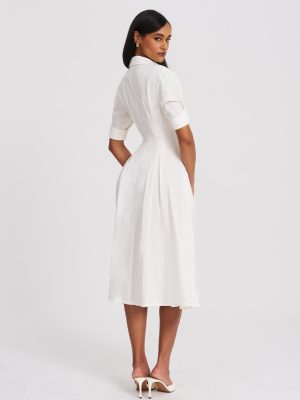 Palina Lyocell Pleated Midi Preppy Shirt Dress