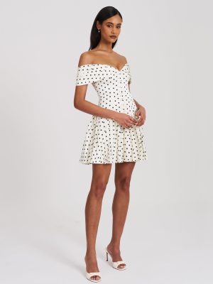 Edeline Polka Dot Off-shoulder Pleated Mini Dress