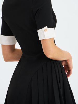 Ilitha Black Woven Crepe Pleated A-Line Mini Dress