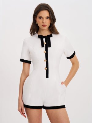 Idina Business Casual White Romper with Black Trim