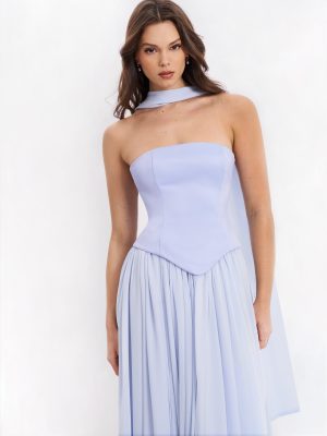 Qianna Baby Blue Peplum Top Drop Waist Chiffon Gown