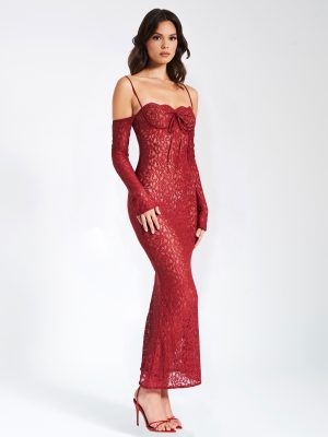 Udaya Burgundy Lace Long Sleeve Maxi Dress