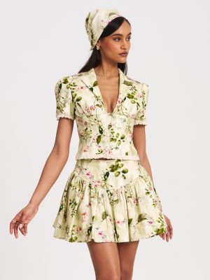 Spring Affair Green Floral Print Linen Head Scarf