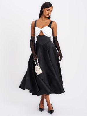 Edda Black Maxi Gown with White Bow