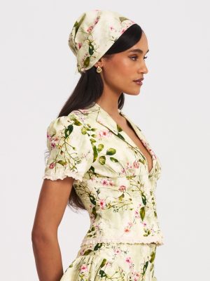 Spring Affair Green Floral Print Linen Head Scarf