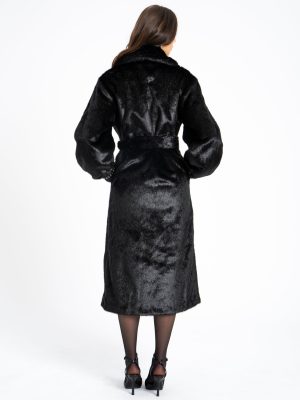 Yahia Black Vegan Long Faux Mink Coat