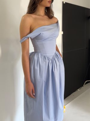 Reina Blue Drop Waist Corset Midi Dress