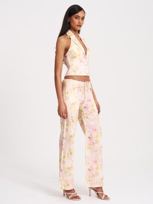 Lauren Pink Floral Print Ruched Back Linen Suit Vest