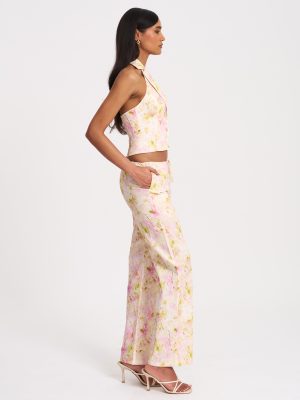Lauren Pink Floral Print Ruched Back Linen Suit Vest