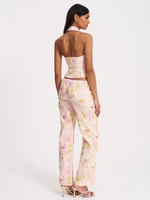 Lauren Pink Floral Print Ruched Back Linen Suit Vest