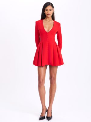 Ubah Red Blazer Pleated Button-up Long Sleeve Mini Dress