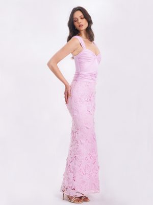 Dahlia Pink Floral Lace Mermaid Gown