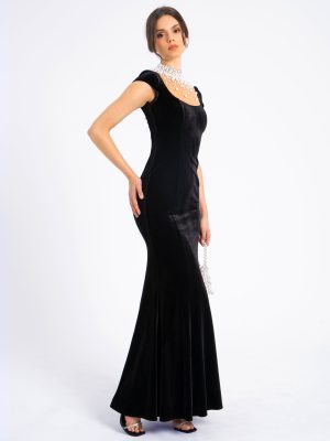 Rachael Black Velvet Pearl Embellished Gown
