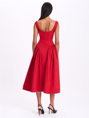 Nahla Red Drop Waist Midi Dress with Buttons