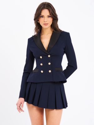 Nasya Navy Blue Pleated Mini Skort