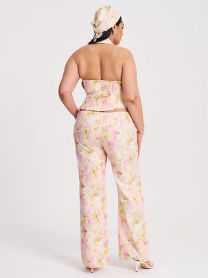 Lauren Pink Floral Print Ruched Back Linen Suit Vest