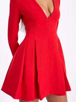 Ubah Red Blazer Pleated Button-up Long Sleeve Mini Dress