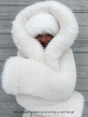 Kali White Cropped Vegan Fur Jacket With Hood