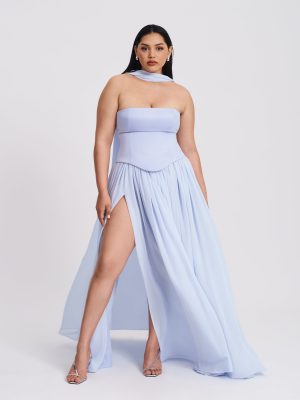 Qianna Baby Blue Peplum Top Drop Waist Chiffon Gown