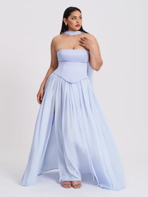 Qianna Baby Blue Peplum Top Drop Waist Chiffon Gown