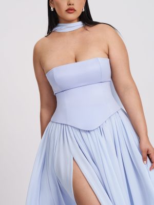 Qianna Baby Blue Peplum Top Drop Waist Chiffon Gown