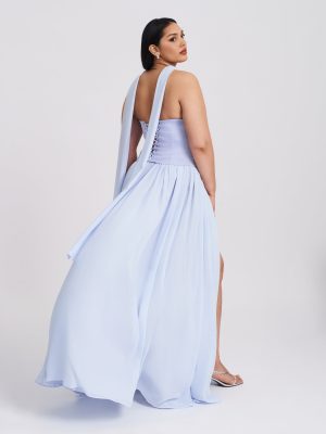 Qianna Baby Blue Peplum Top Drop Waist Chiffon Gown