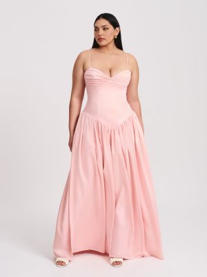 Najwa Baby Pink Ruched Breast Drop Waist Maxi Dress