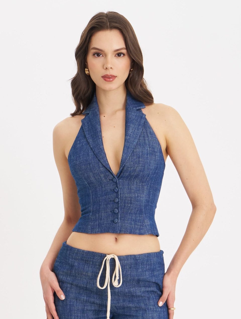 Rafaella Ruched Back Cotton Denim Suit Vest