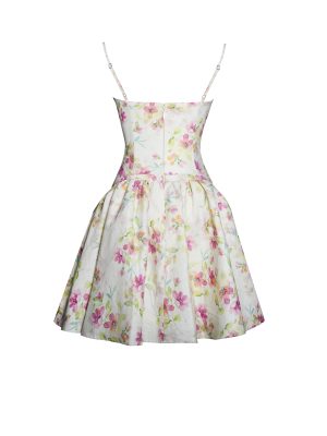 Valda Yellow and Pink Print Linen Mini Dress with Pockets