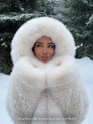 Kali White Cropped Vegan Fur Jacket With Hood