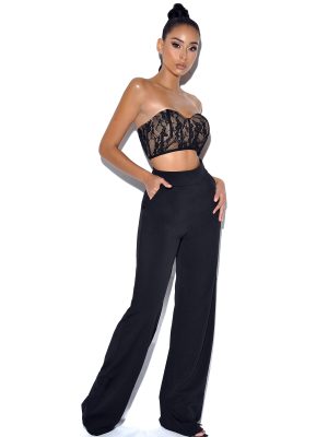 Never Enough Black Stretch Crepe Wide Leg Trousers