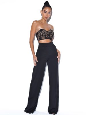 Never Enough Black Stretch Crepe Wide Leg Trousers